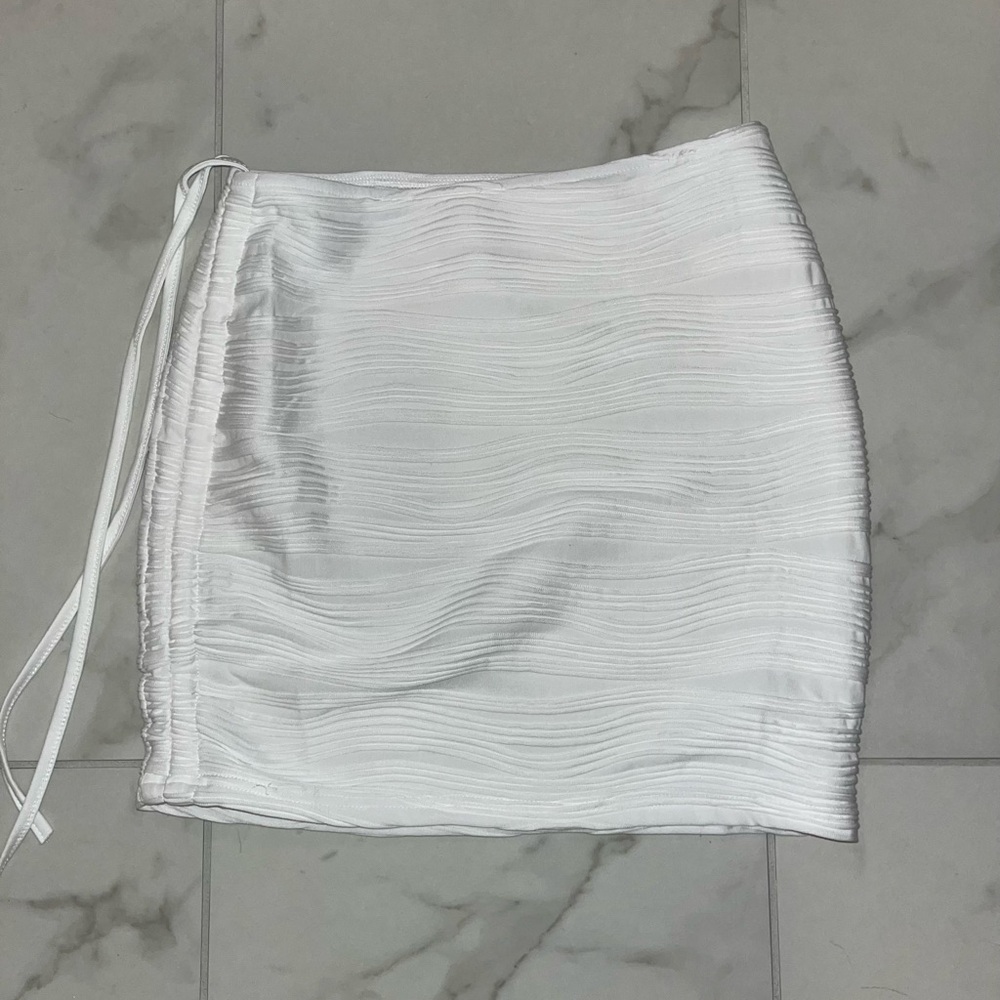 White Ribbed Mini Skirt